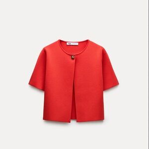 Zara Red KNITTED Cropped SWEATER TOP WITH GOLD DETAIL SIZE S